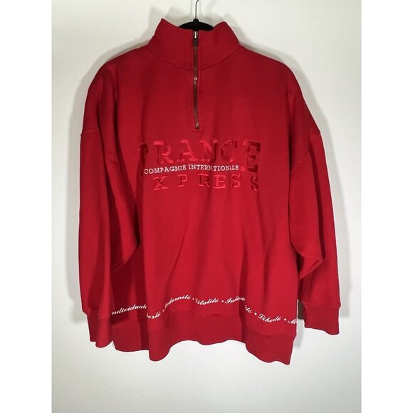 Vintage 90s EXPRESS Athletique red France embroidered oversized sweatshirt L - Picture 1 of 9